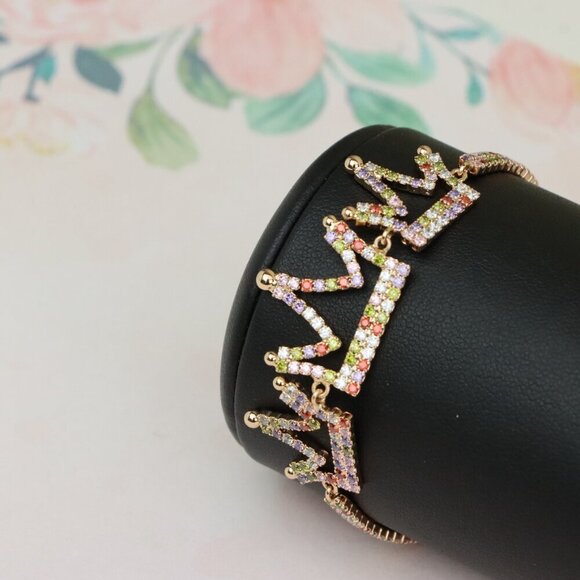 "Crown Charm Rose Gold Bracelet with Multicolor CZ, Adjustable Fit, XPBL0737 - Picture 9 of 12